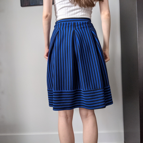 Blue Black Pleated Striped Skirt by Faith and Joy - Picture 3 of 3